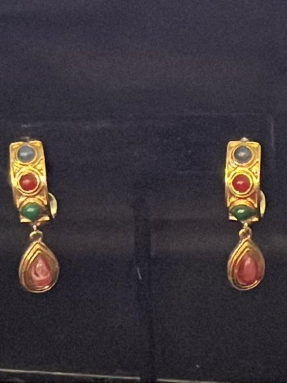Trifari Gold Tone Hopp and Stones Earrings